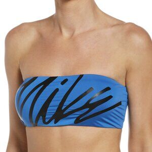 Women's Nike Multi Logo Bandeau Bikini Top Swim Blue Black Size Large